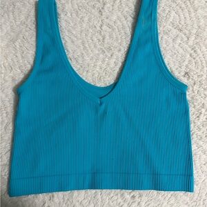 Women's Ribbed Turquoise Crop Top